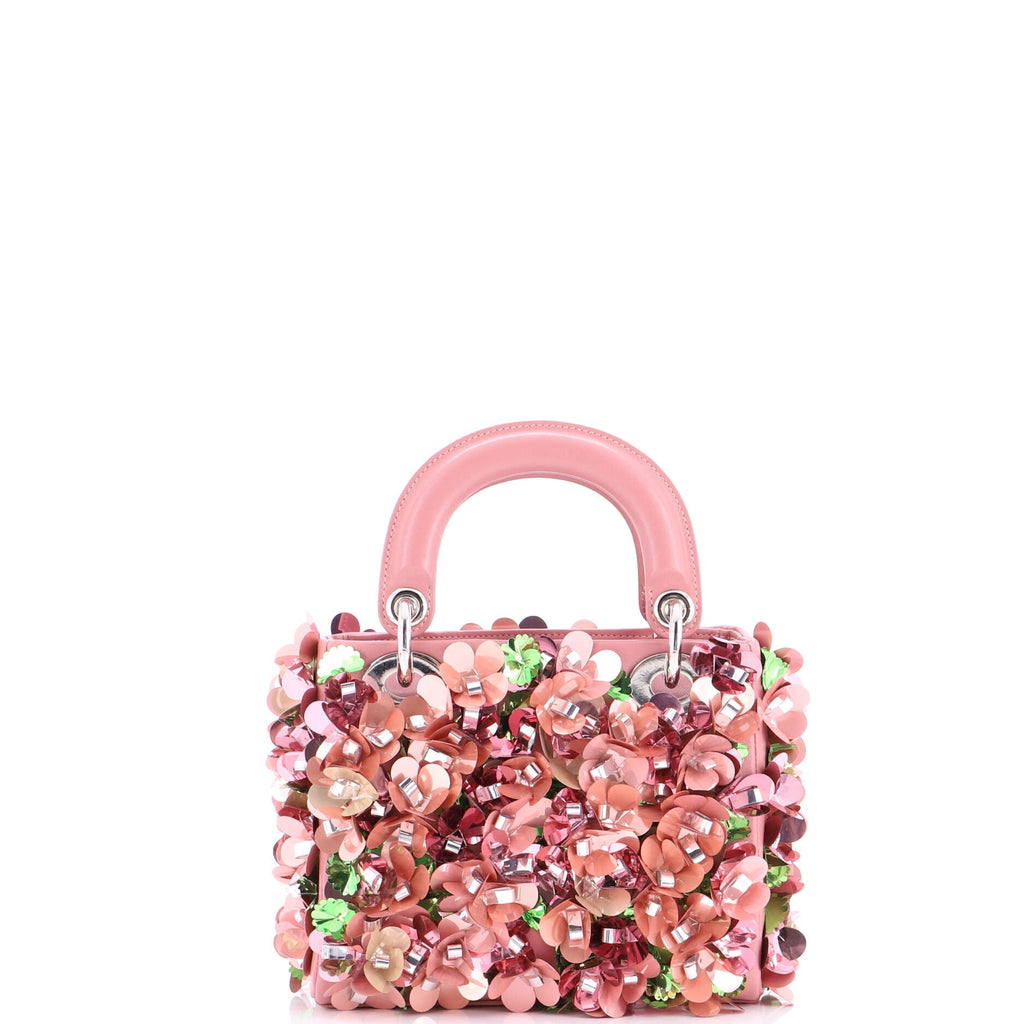 Lady Dior Flower Charm Bag Embellished Leather Mini