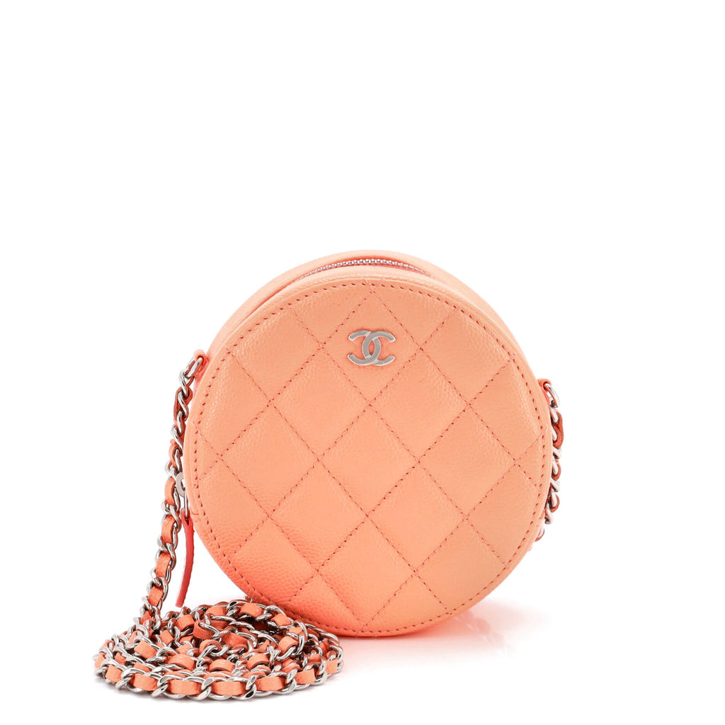 Round Clutch with Chain Quilted Caviar Mini