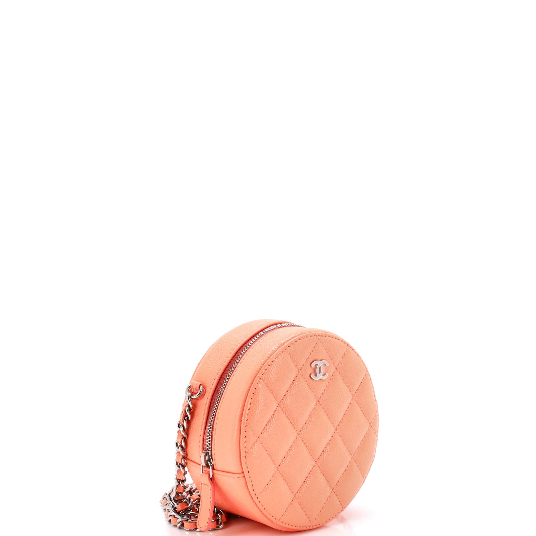 Round Clutch with Chain Quilted Caviar Mini