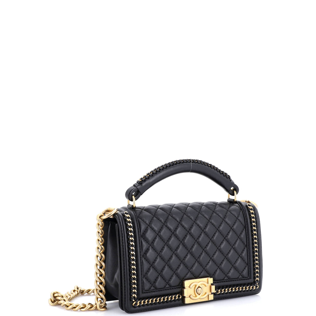 Chain Handle Boy Flap Bag Quilted Calfskin Old Medium