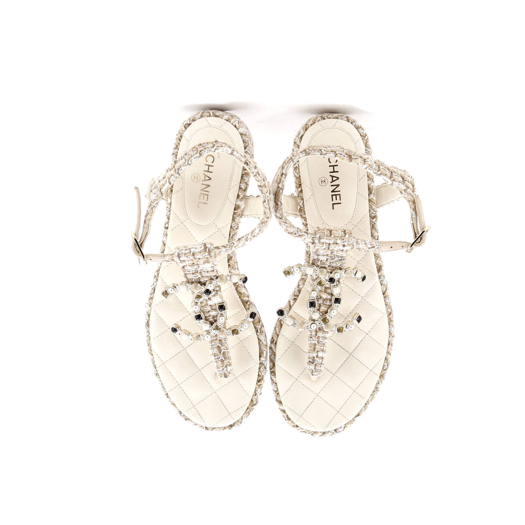 Women's Embellished CC Thong Sandals Tweed