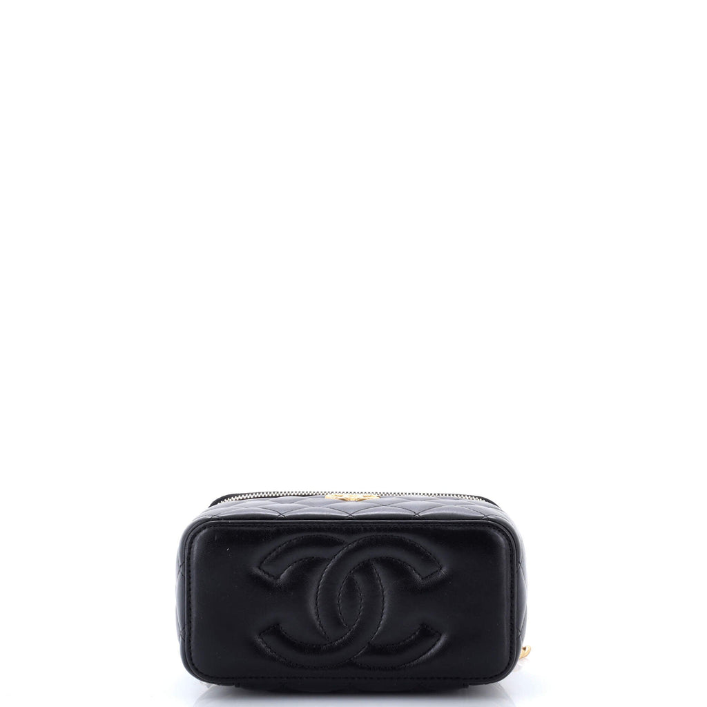 All Slide Long Vanity Case with Chain Quilted Lambskin Small