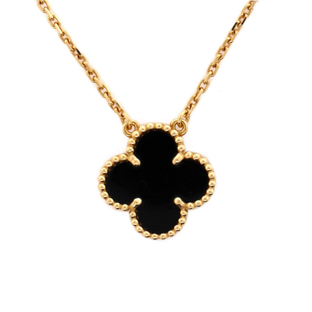 Vintage Alhambra Pendant Necklace 18K Yellow Gold and Onyx
