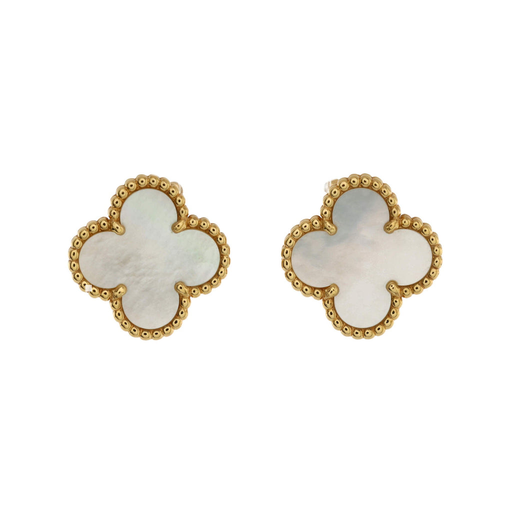 Vintage Alhambra Earrings 18K Yellow Gold and Mother of Pearl