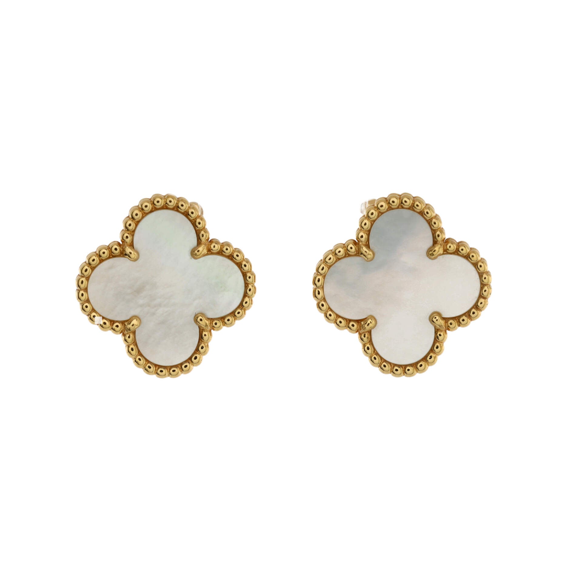 Vintage Alhambra Earrings 18K Yellow Gold and Mother of Pearl