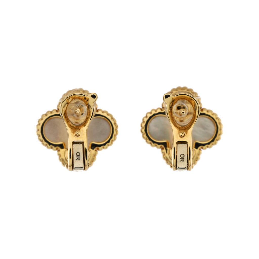 Vintage Alhambra Earrings 18K Yellow Gold and Mother of Pearl