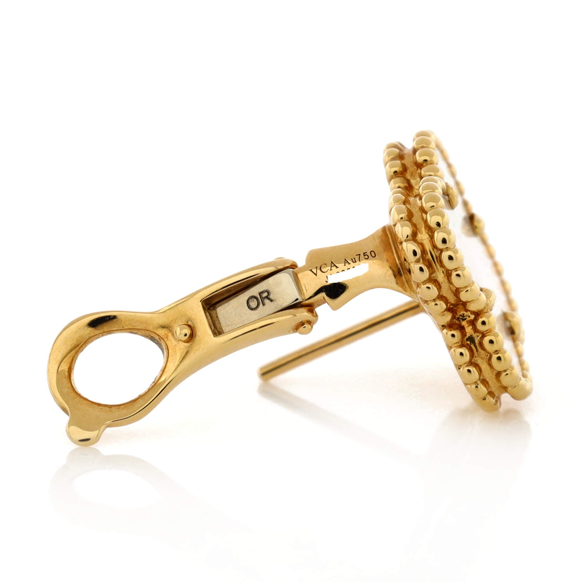 Vintage Alhambra Earrings 18K Yellow Gold and Mother of Pearl