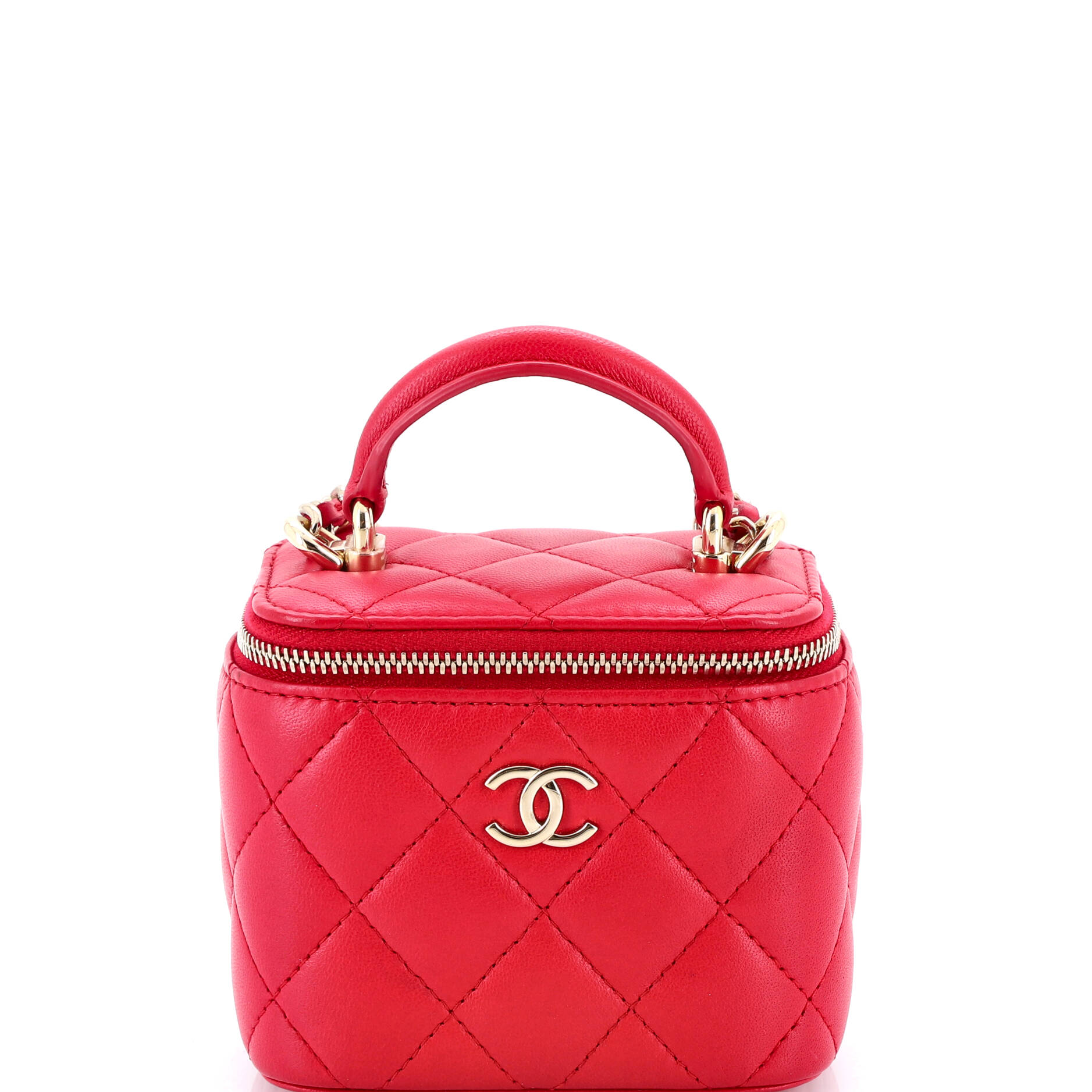 Classic Top Handle Vanity Case with Chain Quilted Lambskin Mini
