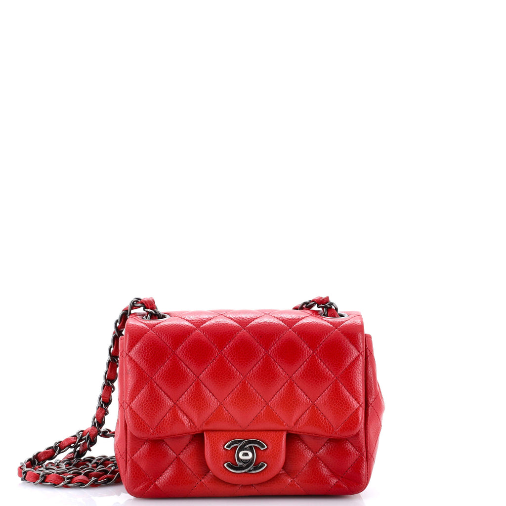 Square Classic Single Flap Bag Quilted Caviar Mini
