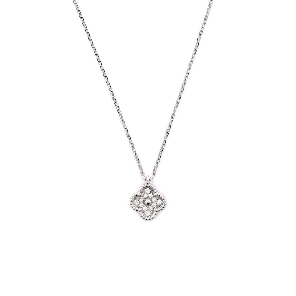 Sweet Alhambra Pendant Necklace 18K White Gold with Diamonds