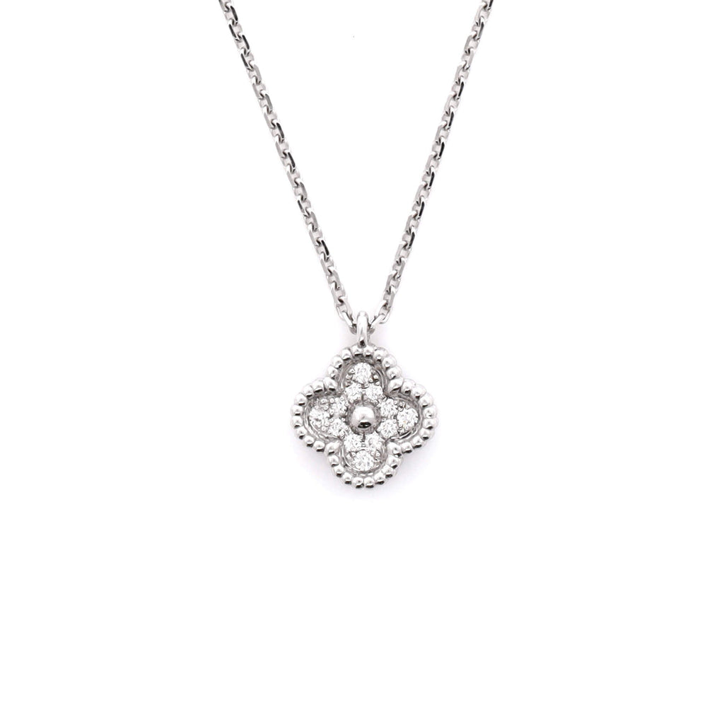 Sweet Alhambra Pendant Necklace 18K White Gold with Diamonds