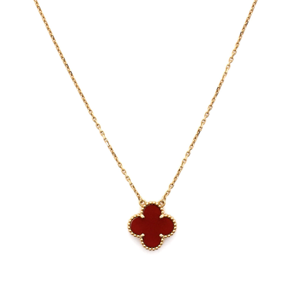 Vintage Alhambra Pendant Necklace 18K Yellow Gold and Carnelian