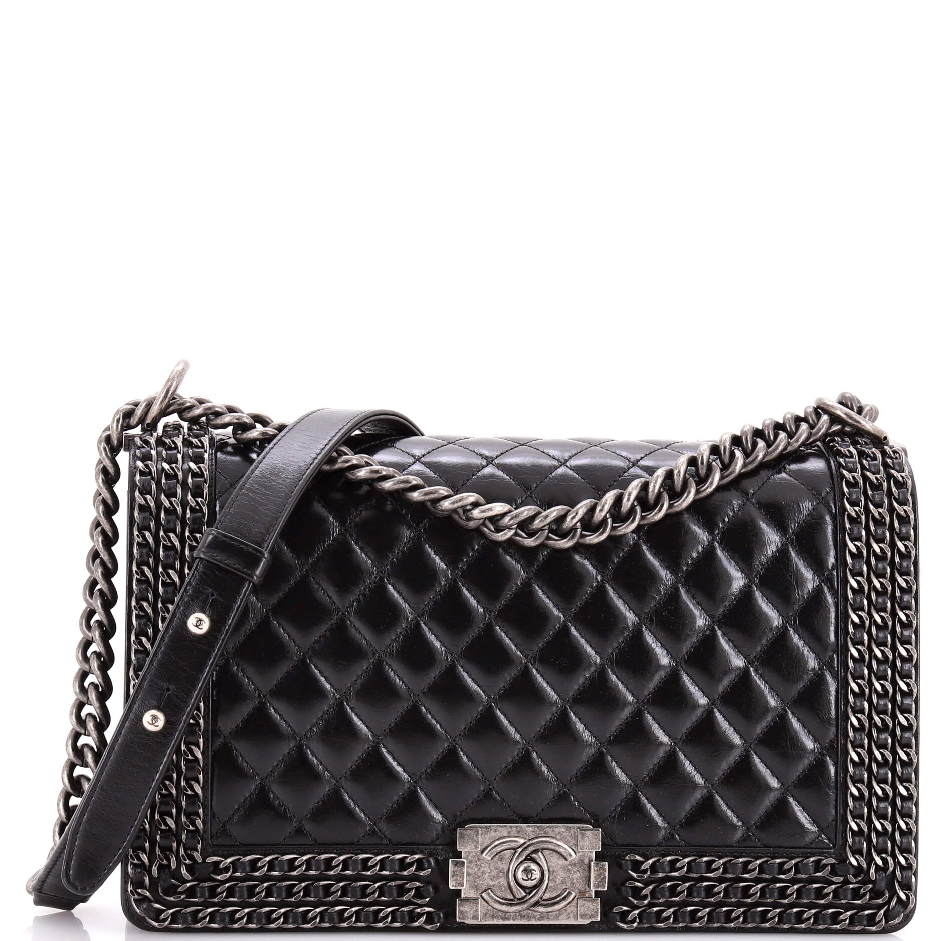 Chained Boy Flap Bag Quilted Glazed Calfskin New Medium