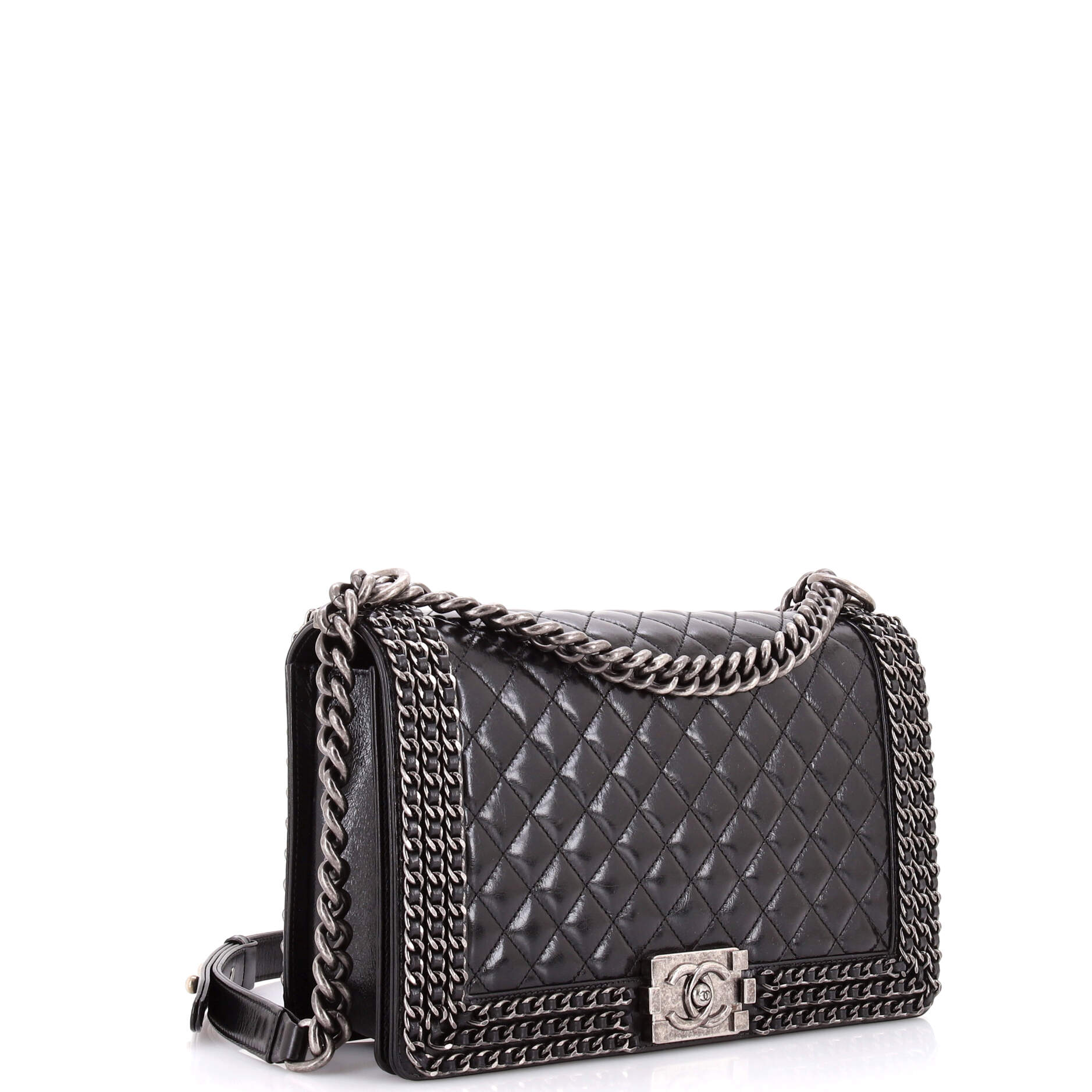 Chained Boy Flap Bag Quilted Glazed Calfskin New Medium