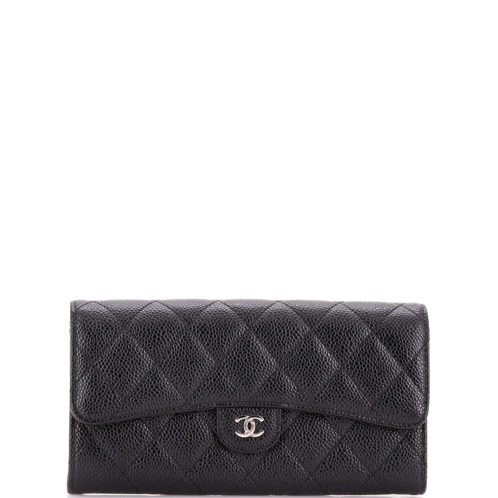 CC Gusset Classic Flap Wallet Quilted Caviar Long