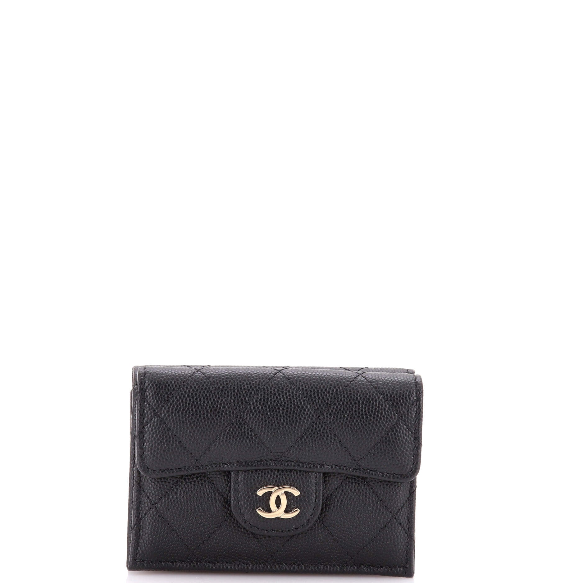 Trifold Classic Flap Wallet Quilted Caviar Small