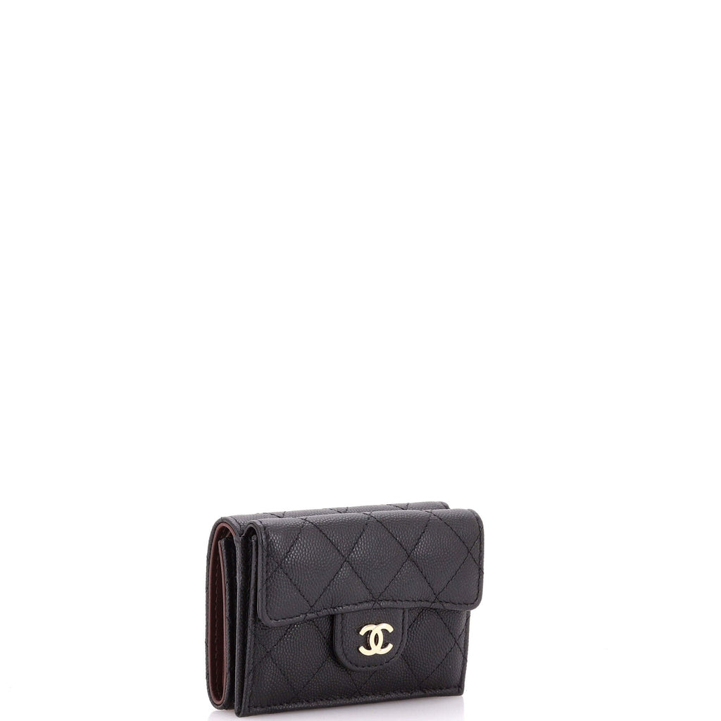 Trifold Classic Flap Wallet Quilted Caviar Small