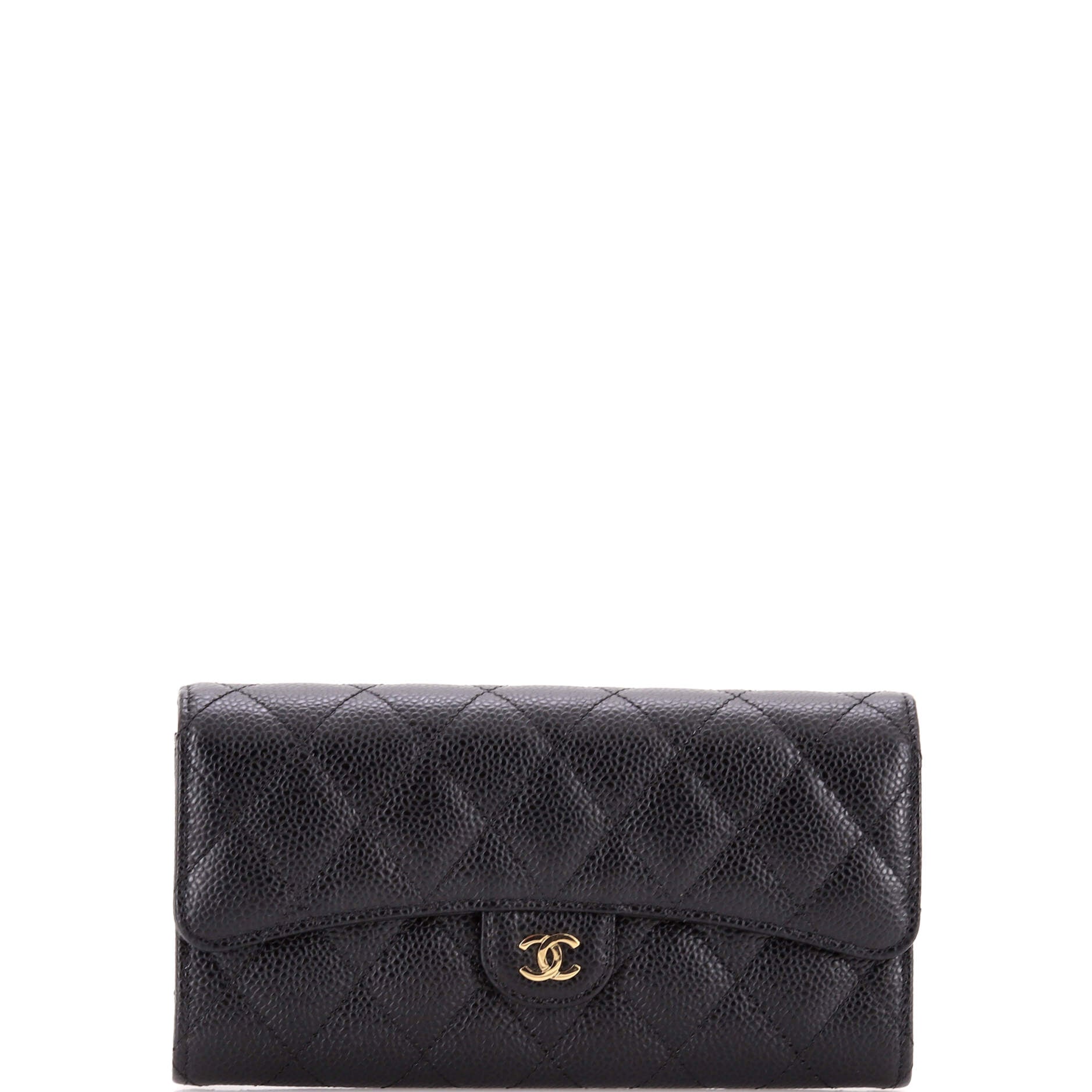 CC Gusset Classic Flap Wallet Quilted Caviar Long