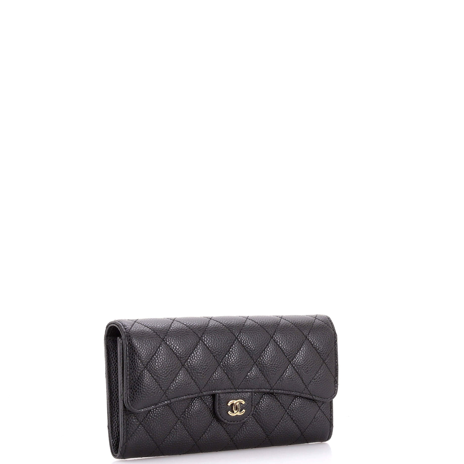 CC Gusset Classic Flap Wallet Quilted Caviar Long