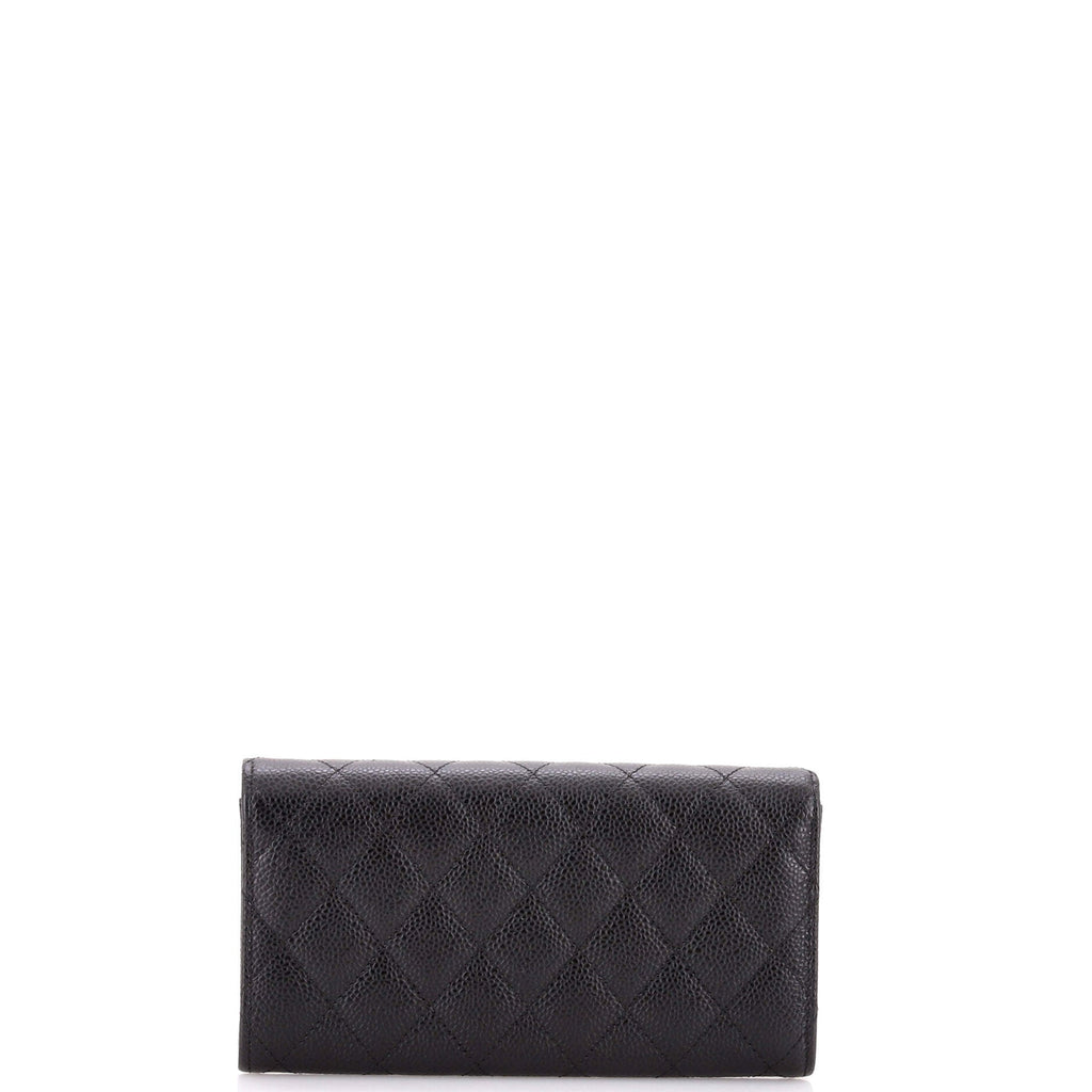 CC Gusset Classic Flap Wallet Quilted Caviar Long