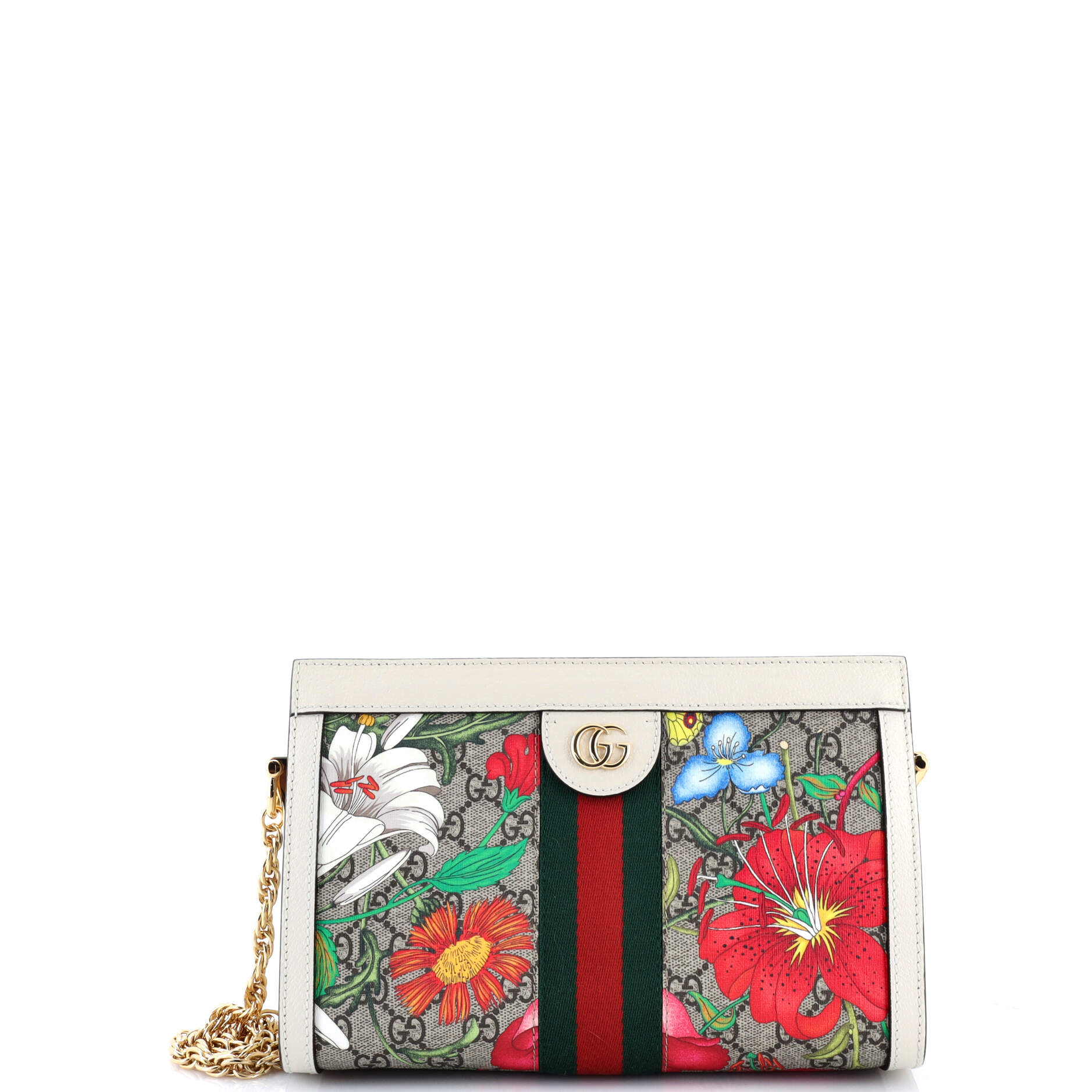 Ophidia Chain Shoulder Bag Flora GG Coated Canvas Small