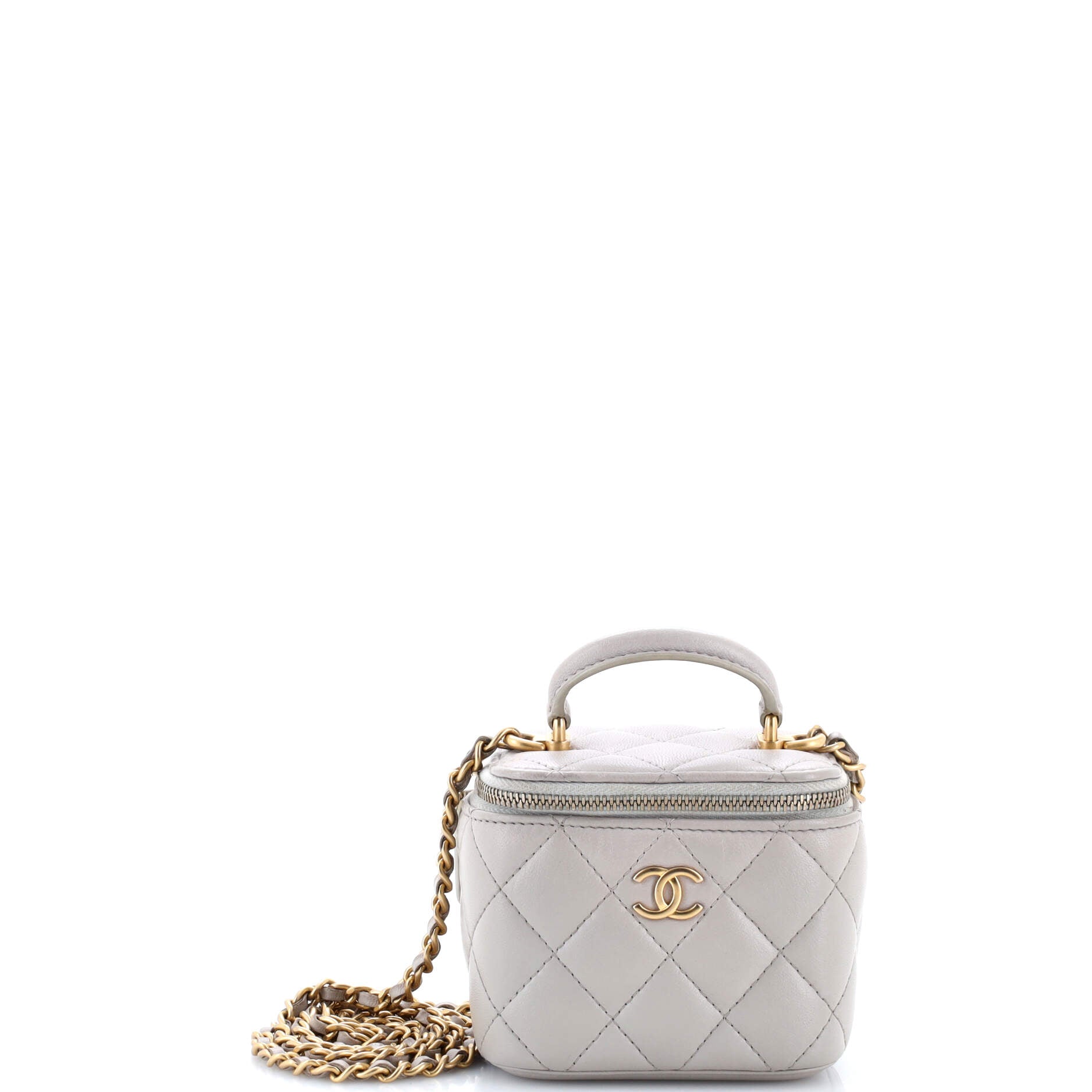 Classic Top Handle Vanity Case with Chain Quilted Lambskin Mini