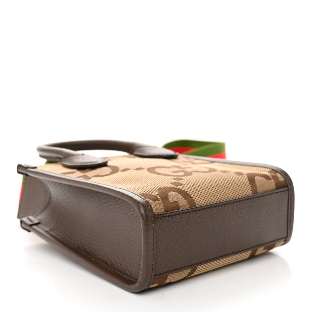 Monogram Jumbo GG Textured Dollar Calfskin Web Mini Vertical Tote Camel Ebony New Acero