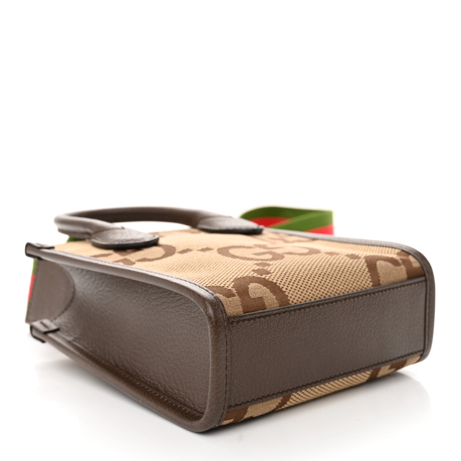 Monogram Jumbo GG Textured Dollar Calfskin Web Mini Vertical Tote Camel Ebony New Acero