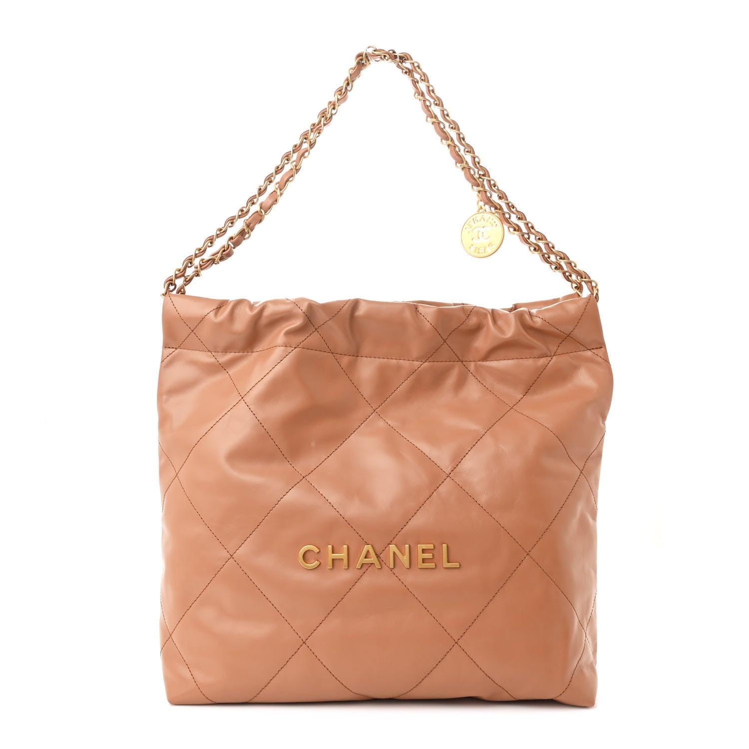 Shiny Calfskin Quilted Small Chanel 22 Beige