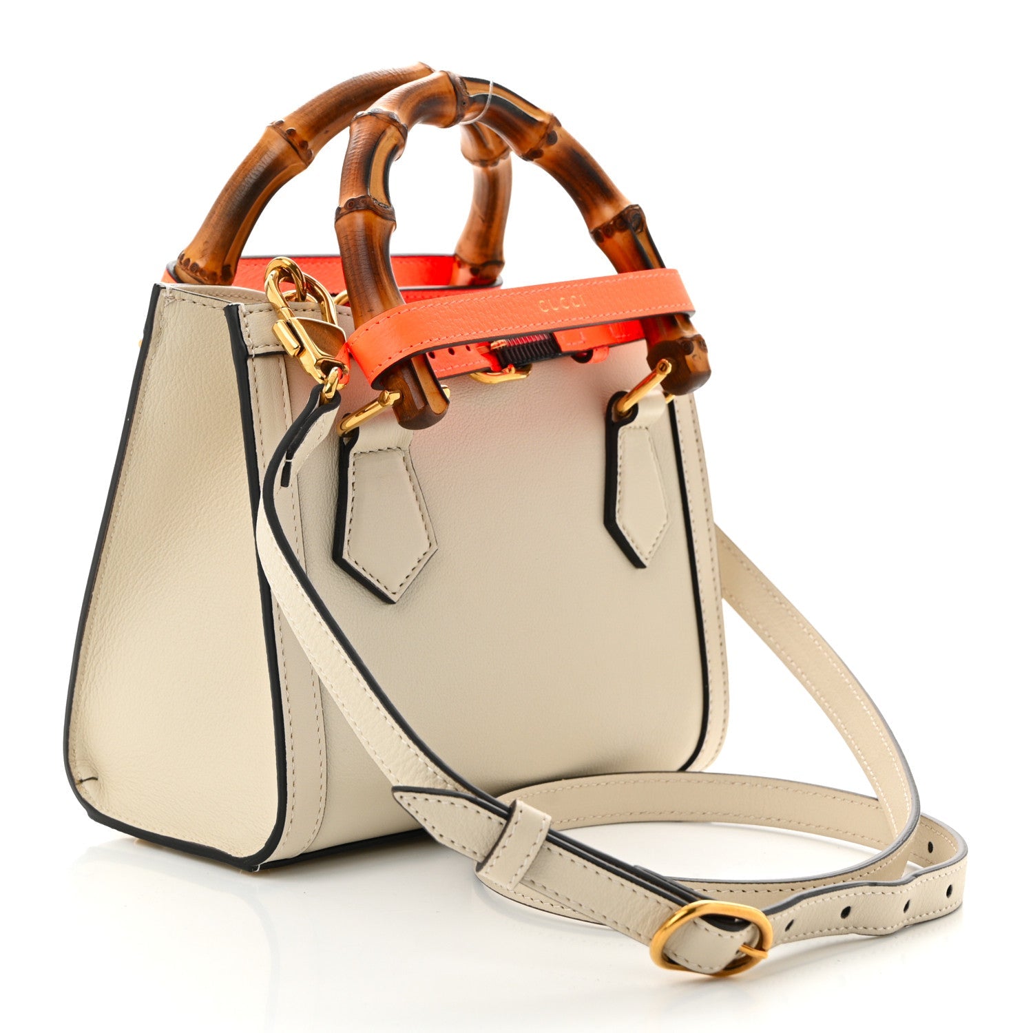 Wonka Grain Calfskin Mini Diana Tote Bag Mystic White Orange Fluo
