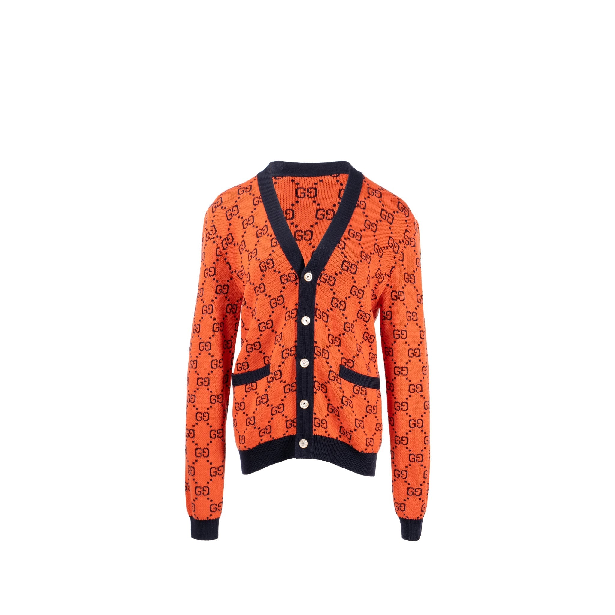 Gucci Size XS GG Jacquard igan Wool/Cotton Orange