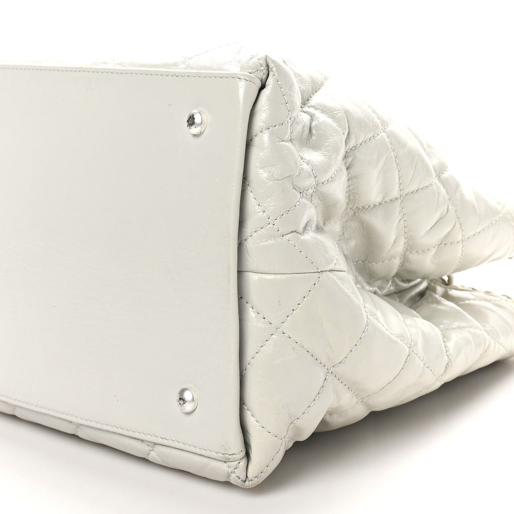 Glazed Calfskin Quilted Small Chain Me Tote Dark White