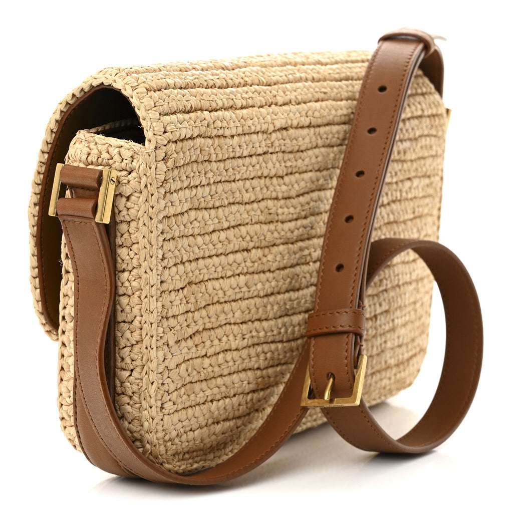 Raffia Calfskin Medium Monogram Solferino Satchel Naturale Brick