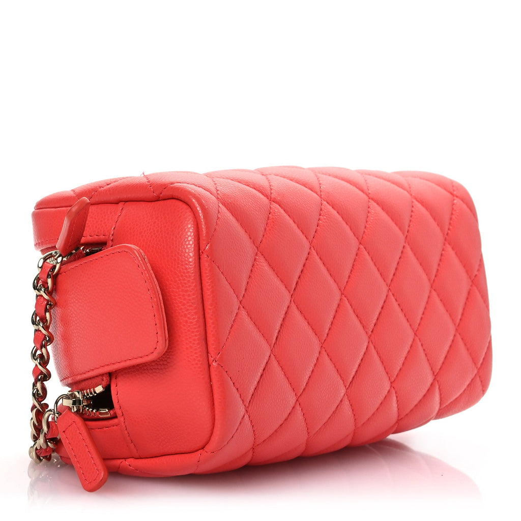 Caviar Quilted Double Zip Pouch Cosmetic Case Coral