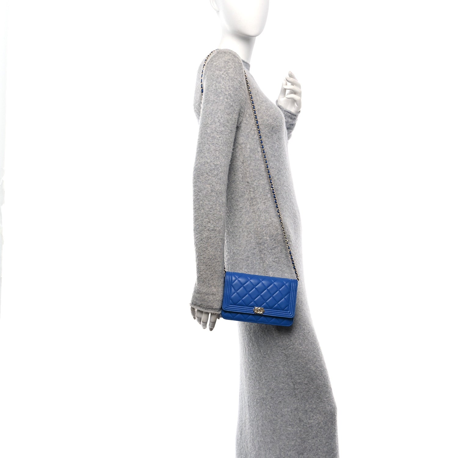 Lambskin Quilted Boy Wallet On Chain WOC Blue