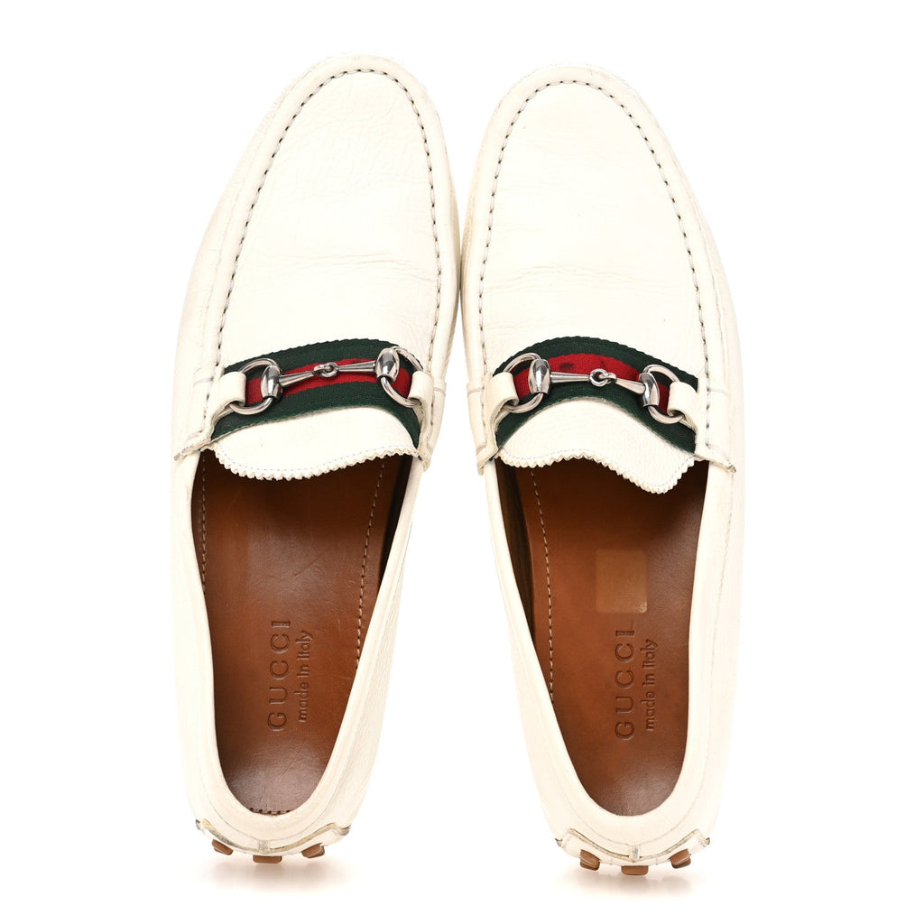 Miro Soft Calfskin Web Mens Horsebit Driver Loafers 10 White