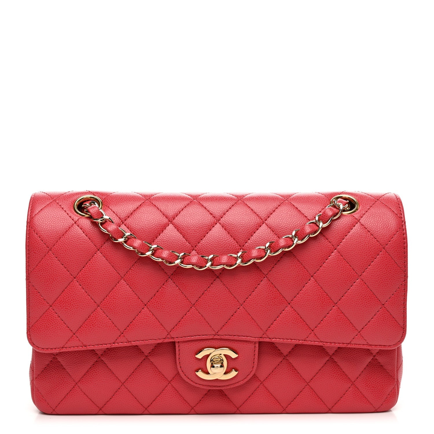 Caviar Quilted Medium Double Flap Pink