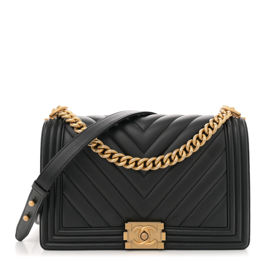 Calfskin Chevron Quilted New Medium Boy Flap Black