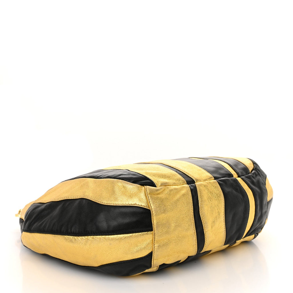 Nappa Mordore Stripes Shoulder Bag Black Oro