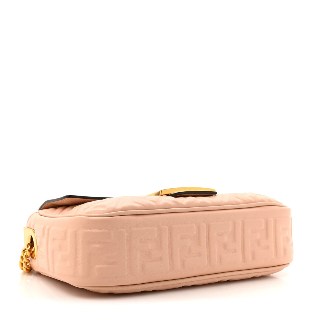 Nappa Small FF Embossed Midi Chain Baguette Light Rose