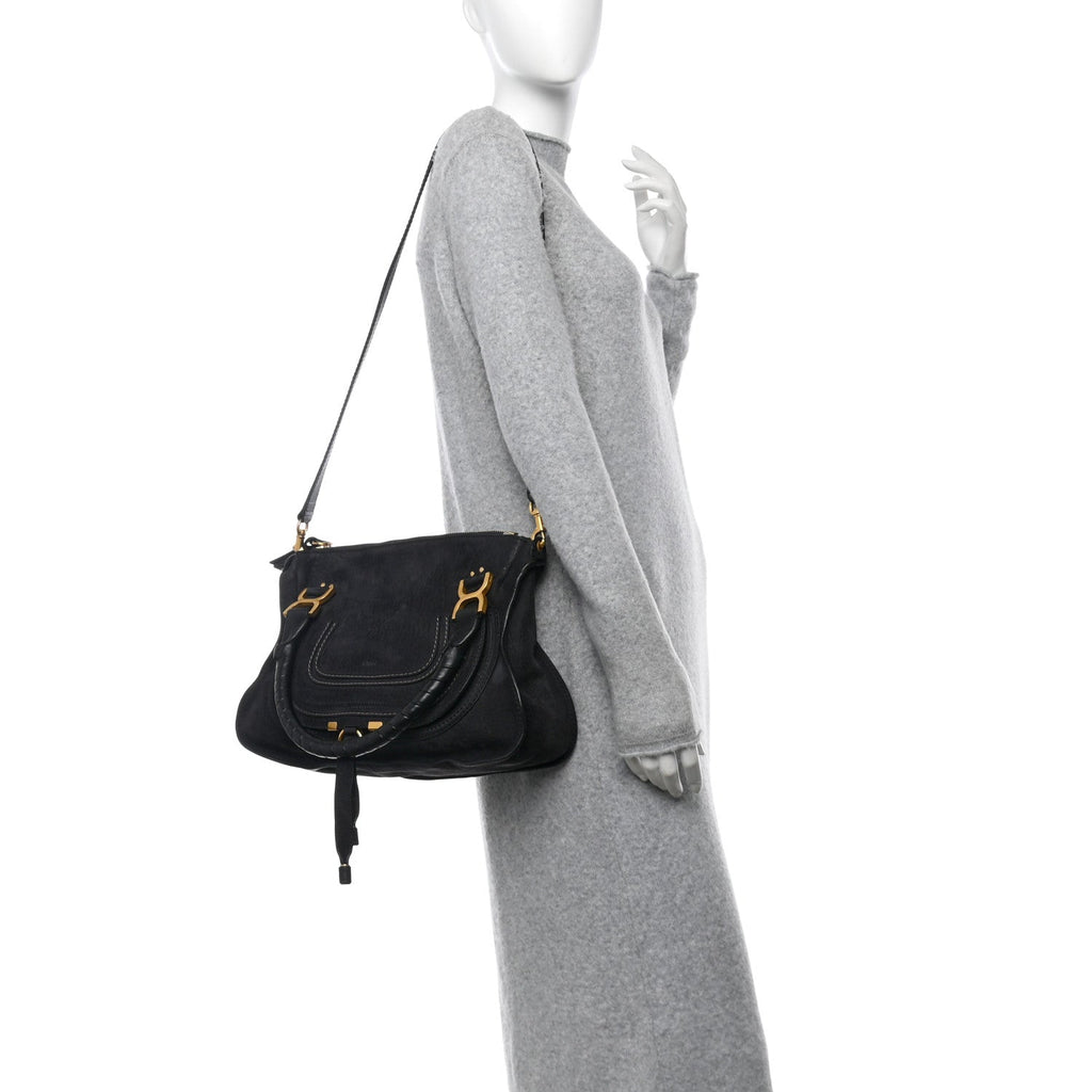 Nubuck Calfskin Medium Marcie Satchel Black