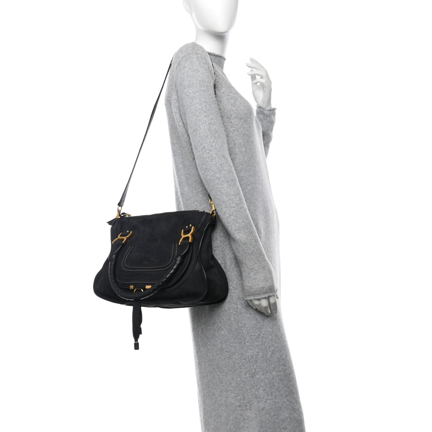 Nubuck Calfskin Medium Marcie Satchel Black