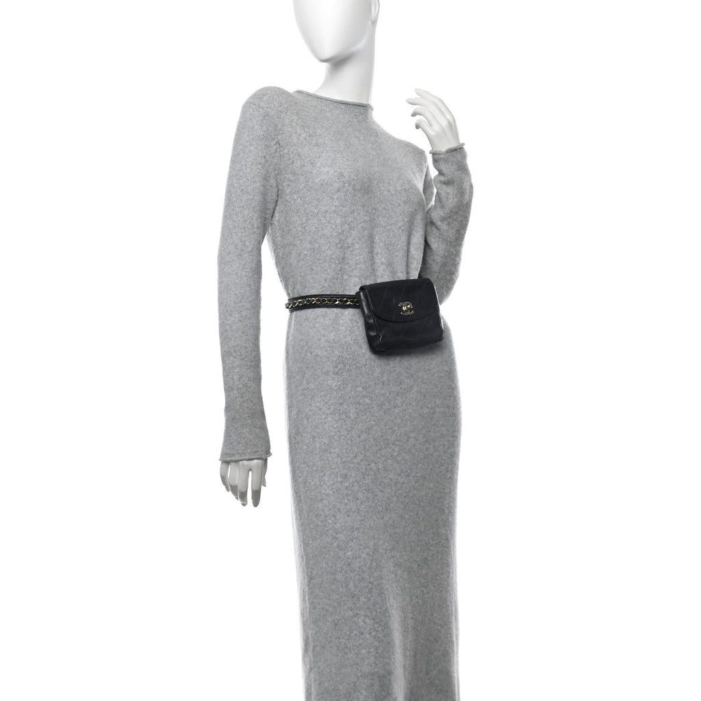 Calfskin Quilted Flap Waist Belt Bag 70 28 Black