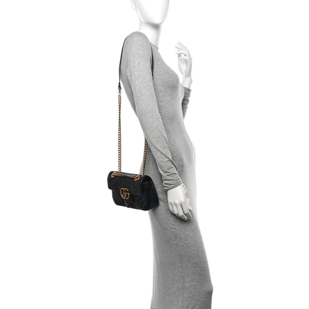 Calfskin Matelasse Mini GG Marmont Shoulder Bag Black