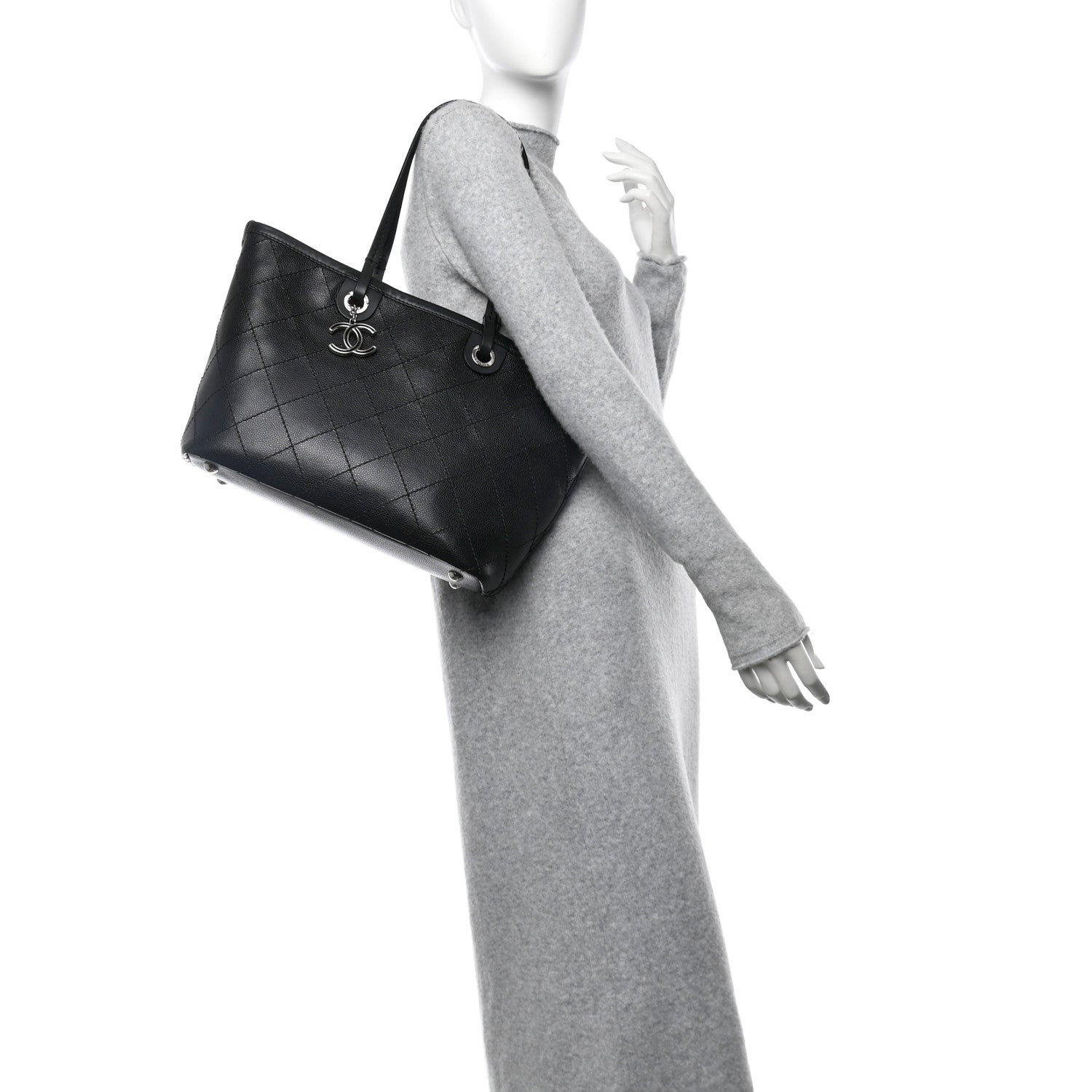 Grained Calfskin Shopping Fever Tote Black