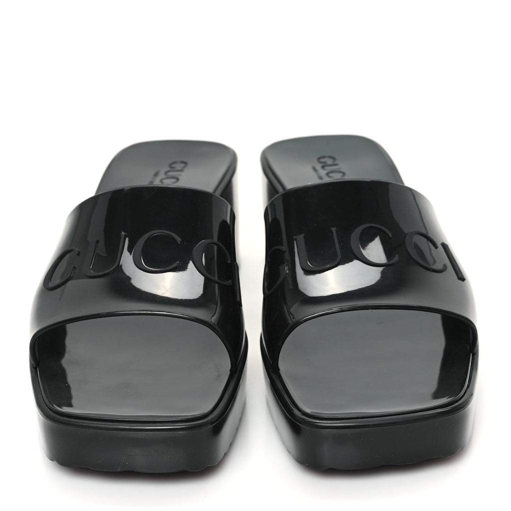 Rubber Gucci Logo Womens Platform 20/60mm Slide Sandals 38 Black