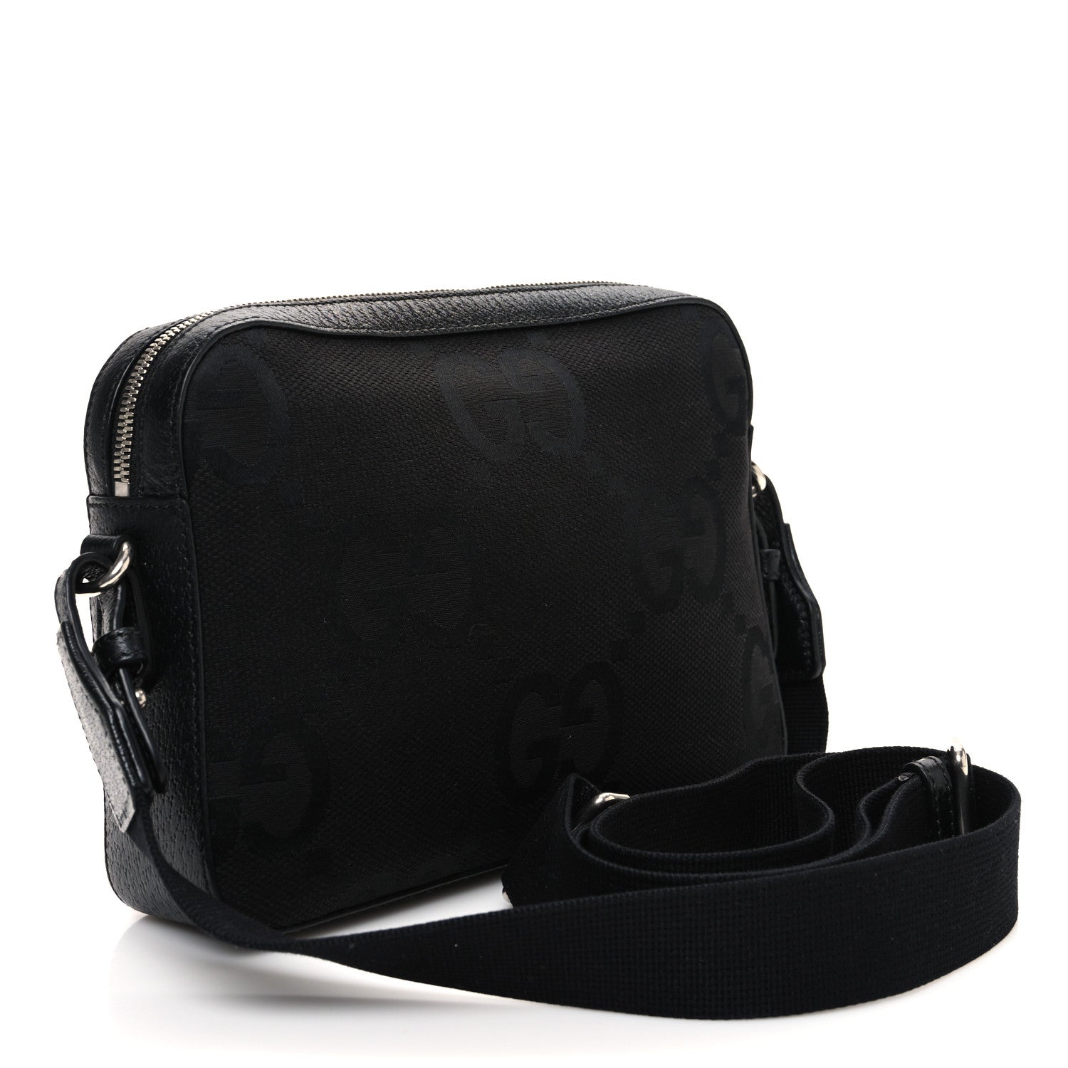 Monogram Jumbo GG Textured Dollar Calfskin Web Messenger Shoulder Bag Black