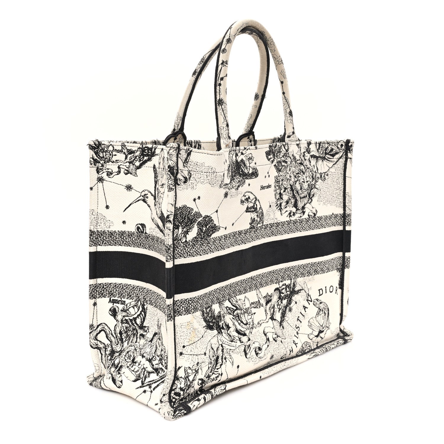 Canvas Embroidered Large Zodiac Toile De Jouy Book Tote Latte