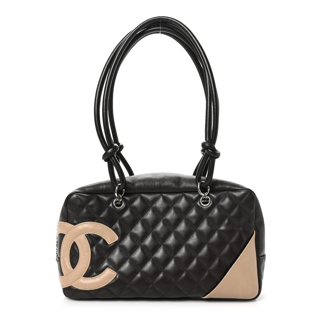 Calfskin Quilted Cambon Large Bowler Brown Beige