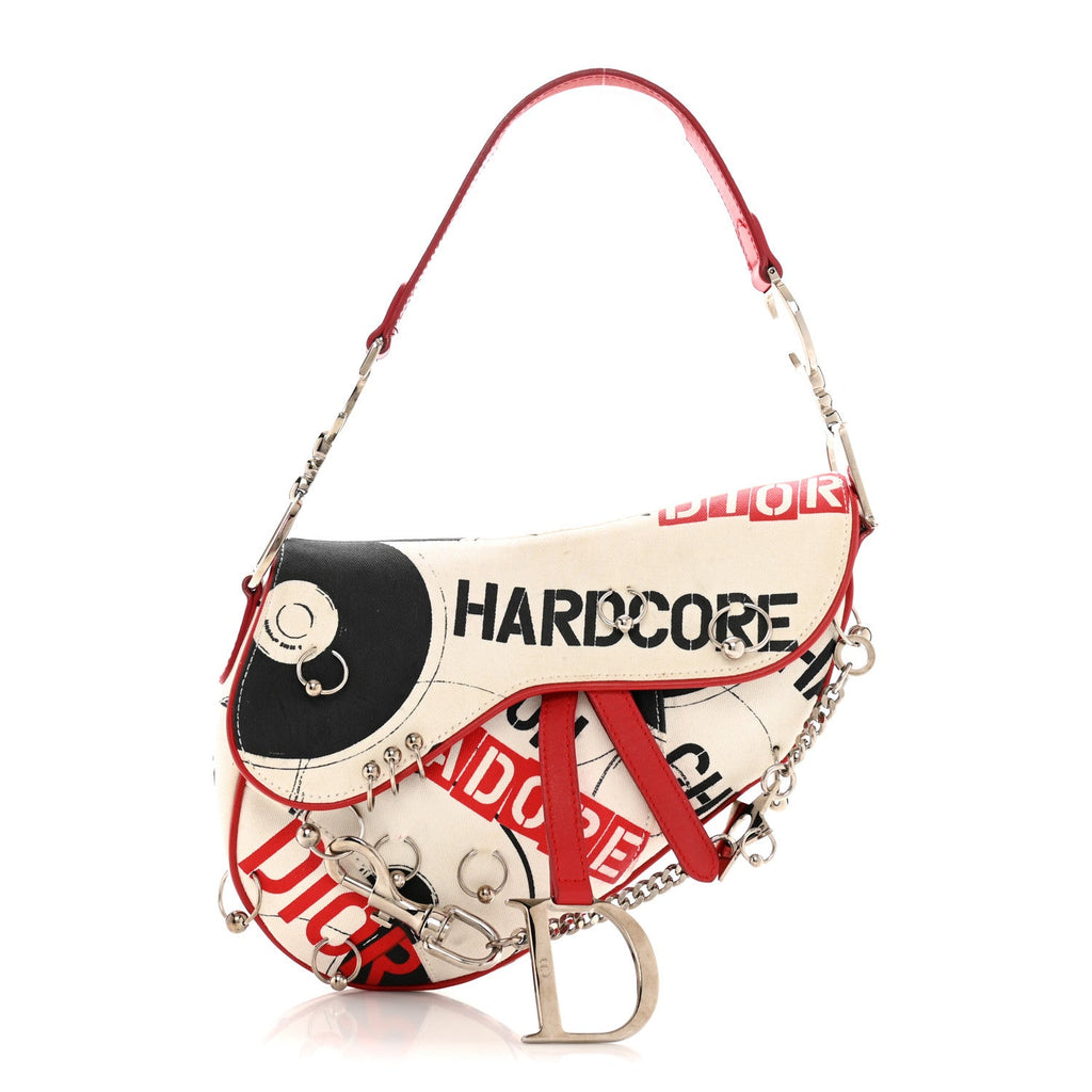 Canvas Hardcore Pierced Saddle Bag White Red Black